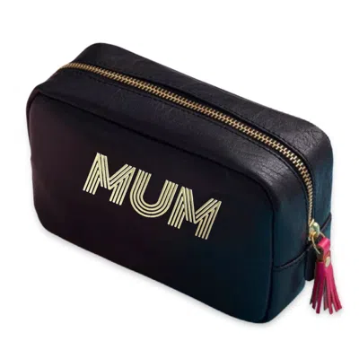 Vida Vida Mum Black Leather Make-up Bag With Pink Tassle