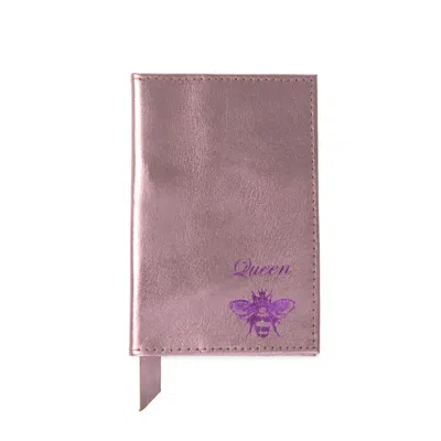 Vida Vida Pink / Purple Queen Bee Metallic Pink Leather Passport Cover In Pink/purple