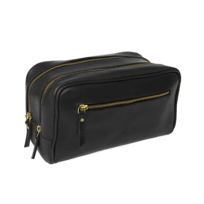 Vida Vida The Double-up Black Leather Wash Bag Three Zip