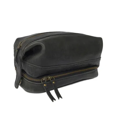 Vida Vida Wandering Soul Black Leather Wash Bag With Zip Bottom