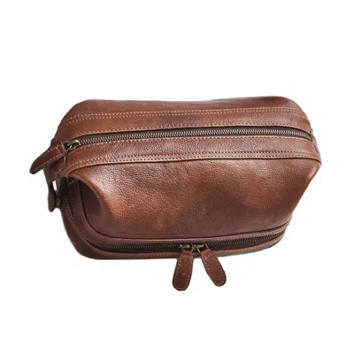 Vida Vida Wandering Soul Brown Leather Wash Bag With Zip Bottom In Multi
