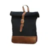 Vida Vida Women's Black / Brown Canvas & Leather Roll Top Bag- Black & Tan In Multi