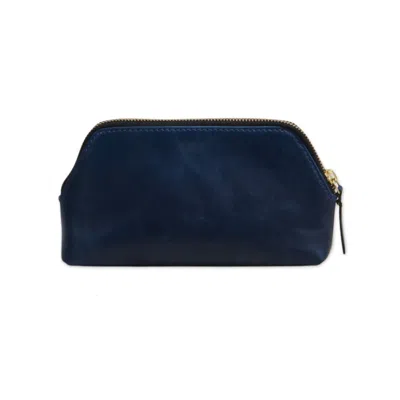 Vida Vida Women's Blue Leather Make Up Bag - Navy