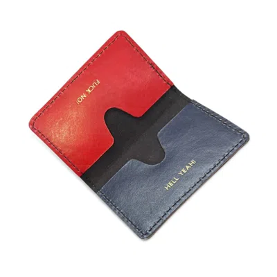 Vida Vida Women's Blue / Red Leather Colour-block Card Holder Hell Yeah! Fuck No! In Multi