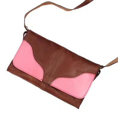 Vida Vida Women's Brown Clutch Handbag Tan & Neon Pink Leather