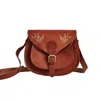 Vida Vida Women's Brown Vintage Full Grain Leather Saddle Bag With Hot-stamped Gold Swallows In Brown