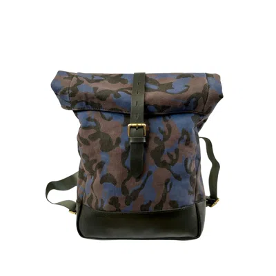 Vida Vida Women's Camo Canvas And Leather Roll Top Backpack - Blue
