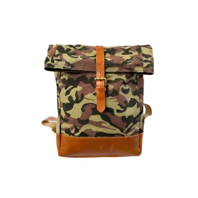 Vida Vida Women's Camo Canvas And Leather Roll Top Backpack - Green