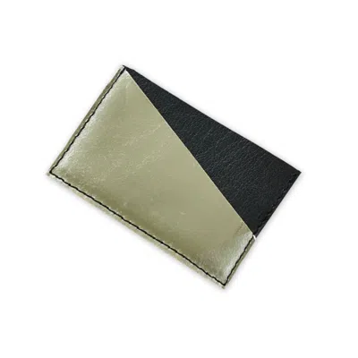 Vida Vida Women's Diagonal Gold & Black Leather Card Holder In Green