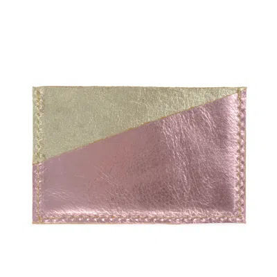 Vida Vida Women's Diagonal Gold & Pink Leather Card Holder In Brown