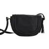 Vida Vida Women's Luxury Soft Leather Saddle Bag With Tassel Black In Black