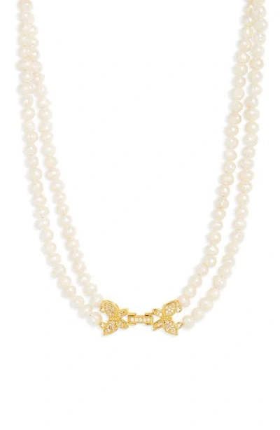 Vidakush Butterfly Clasp Freshwater Pearl Necklace In Pearl/gold