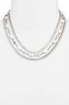 Vidakush Freshwater Pearl & Cubic Zirconia Layered Choker In Silver