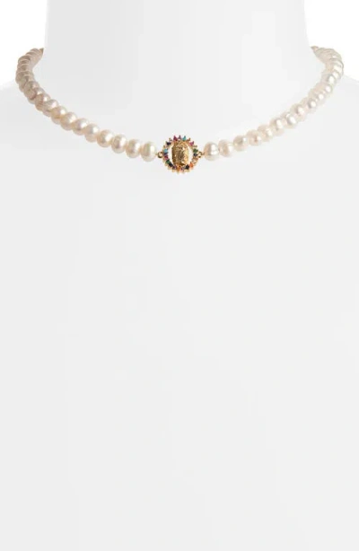 Vidakush La Virgen Freshwater Pearl Necklace In Pearl/gold
