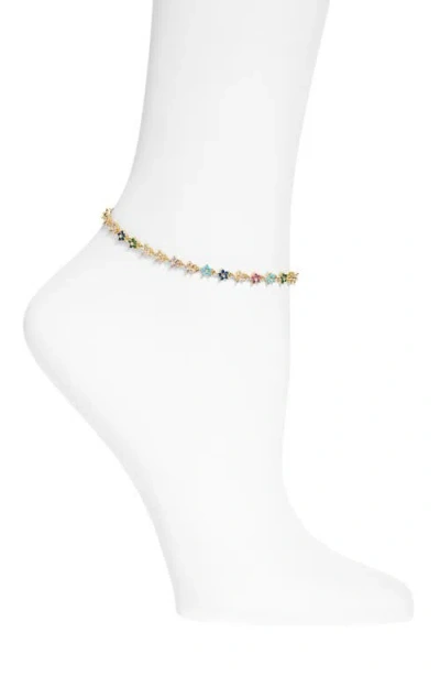 Vidakush Rainbow Twinkle Cubic Zirconia Flower Anklet In Gold