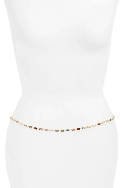 Vidakush Rectangular Crystal Station Belly Chain In Multi/gold