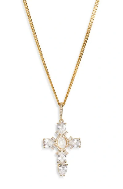 Vidakush Virgin Mary Cross Pearl Necklace In Gold
