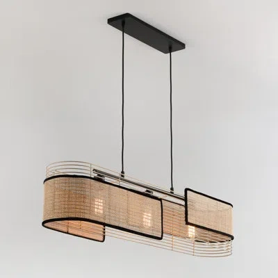Vidalite 3 - Light Boho Kitchen Island Rectangle Pendant With Bamboo Wood Accents