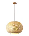 Vidalite Fos Modern Bohemian Woven Bamboo & Linen Dimmable Pendant Light With Adjustable Height