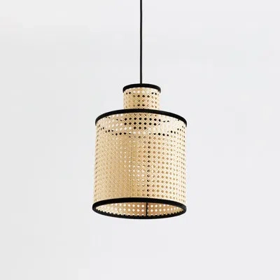 Vidalite Nakuv 1 - Light Cane Rattan & Velvet Drum Boho Pendant