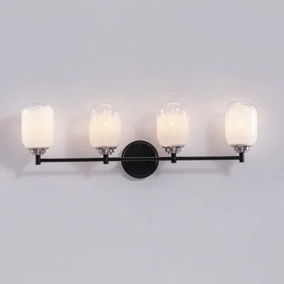Vidalite Seren 4-light Matte Black Wall Sconce Light With Handmade Glass Shades, Modern Style Wall Lamp With  In Frosted;mat