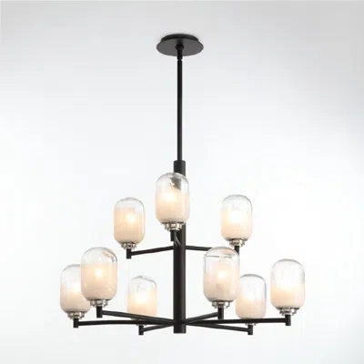 Vidalite Seren 9-light Matte Black Chandelier With Handmade Glass Shades  Round Modern Style Pendant Chandel In Matte;matte