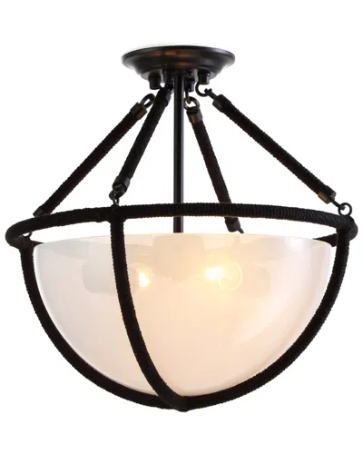 VIDALITE VIDALITE VOYAGER 2-LIGHT FLUSH MOUNT CEILING LAMP FIXTURE WITH ROPE DETAILING & SMOKED GLASS SHADE
