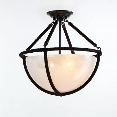 Vidalite Voyager 2-light Matte Black Ceiling Light, Flush Mount Ceiling Lamp Fixture With Rope Detailing & Sm In Matte;matte