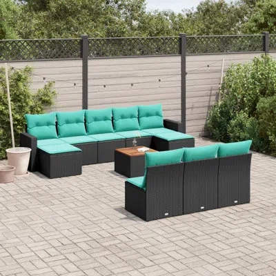 Vidaxl 11 Piece Patio Sofa Set With Cushions Poly Rattan In Blue,black