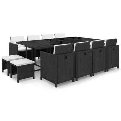 Vidaxl 13 Piece Outdoor Dining Set With Cushions Poly Rattan Black, 42524
