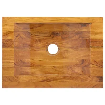 Vidaxl 13.8" Brown Wood Rectangular Vessel Bathroom Sink With Overflow