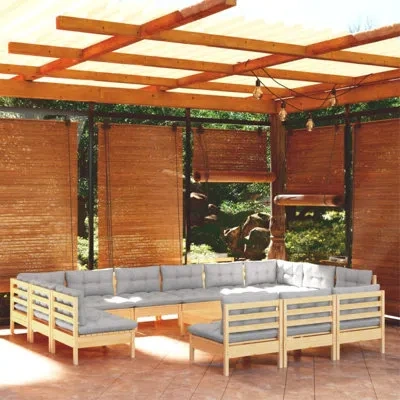 Vidaxl 14 Piece Sectional Seating Group In Gray,natural