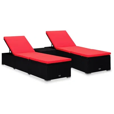Vidaxl 16" Long Chaise Lounge Set With Cushions And Table In Red