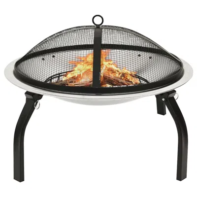 Vidaxl 2-in-1 Fire Pit And Bbq With Poker 22"x22"x19.3" Stainless Steel 3353 In Black