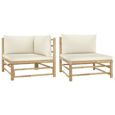 Vidaxl 2 Piece Garden Lounge Set With Cream White Cushions Bamboo 3143 In Neutral