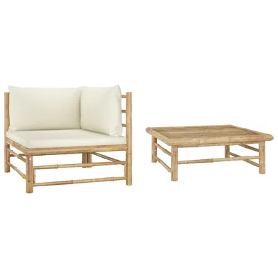 Vidaxl 2 Piece Garden Lounge Set With Cream White Cushions Bamboo 3144 In Neutral