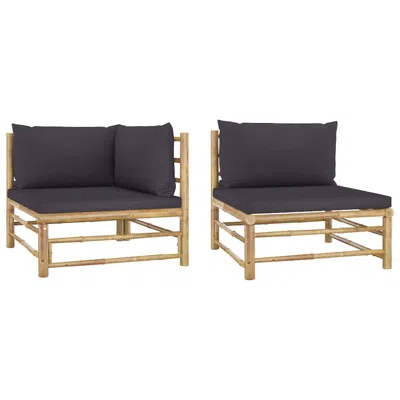 Vidaxl 2 Piece Garden Lounge Set With Dark Gray Cushions Bamboo 3151 In Neutral