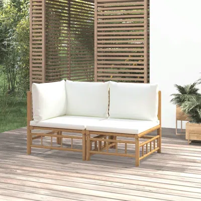 Vidaxl 2 Piece Patio Lounge Set With Cream White Cushions Bamboo In Brown