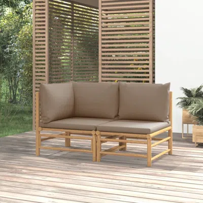Vidaxl 2 Piece Patio Lounge Set With Taupe Cushions Bamboo In Brown
