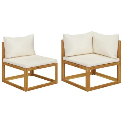 Vidaxl 2 Piece Sofa Set With Cream White Cushions Solid Acacia Wood, 311857 In Neutral