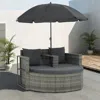 Vidaxl 2 Seater Garden Sofa With Cushions And Parasol Gray Poly Rattan, 44478