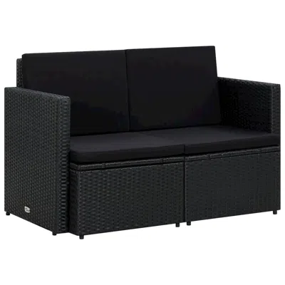 Vidaxl 2 Seater Patio Sofa With Cushions Black Poly Rattan In Gray