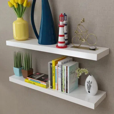 Vidaxl 2 White Mdf Floating Wall Display Shelves Book/dvd Storage, 242184
