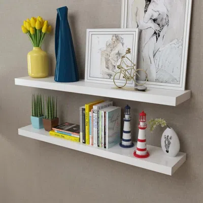 Vidaxl 2 White Mdf Floating Wall Display Shelves Book/dvd Storage, 242185