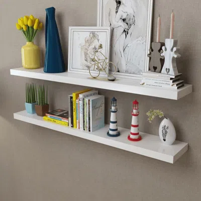 Vidaxl 2 White Mdf Floating Wall Display Shelves Book/dvd Storage, 242186