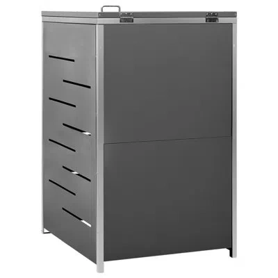 Vidaxl 2.27 Ft. W X 2.54 Ft. D Galvanized Steel Horizontal Garbage Shed In Anthracite