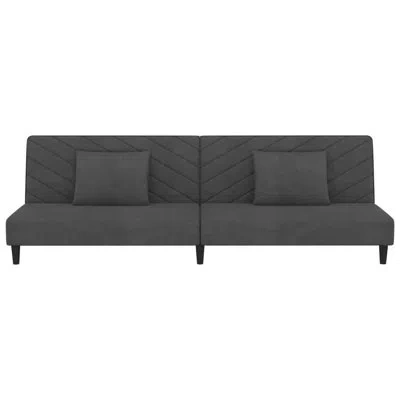 Vidaxl 2-seater Sofa Bed With Two Pillows Black Velvet In Dark Gray Velvet