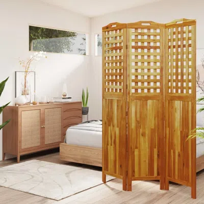 Vidaxl 3-panel Room Divider 47.8"x0.8"x70.9" Solid Wood Acacia In Brown