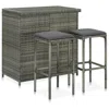 Vidaxl 3 Piece Bar Set Poly Rattan Gray, 313472