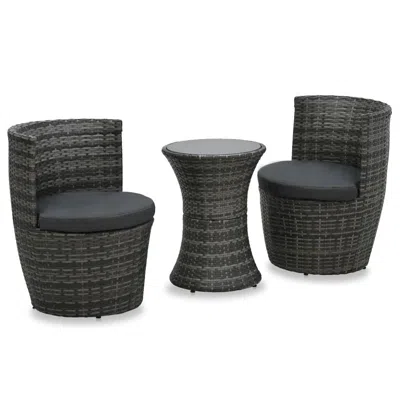 Vidaxl 3 Piece Bistro Set With Cushions Poly Rattan Gray, 48149